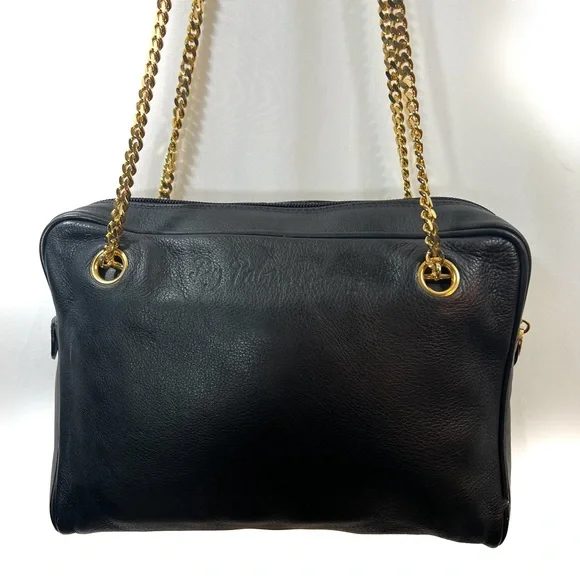 VINTAGE PALOMA PICASSO Black Leather Gold Chain Shoulder Bag - Picture 3 of 6